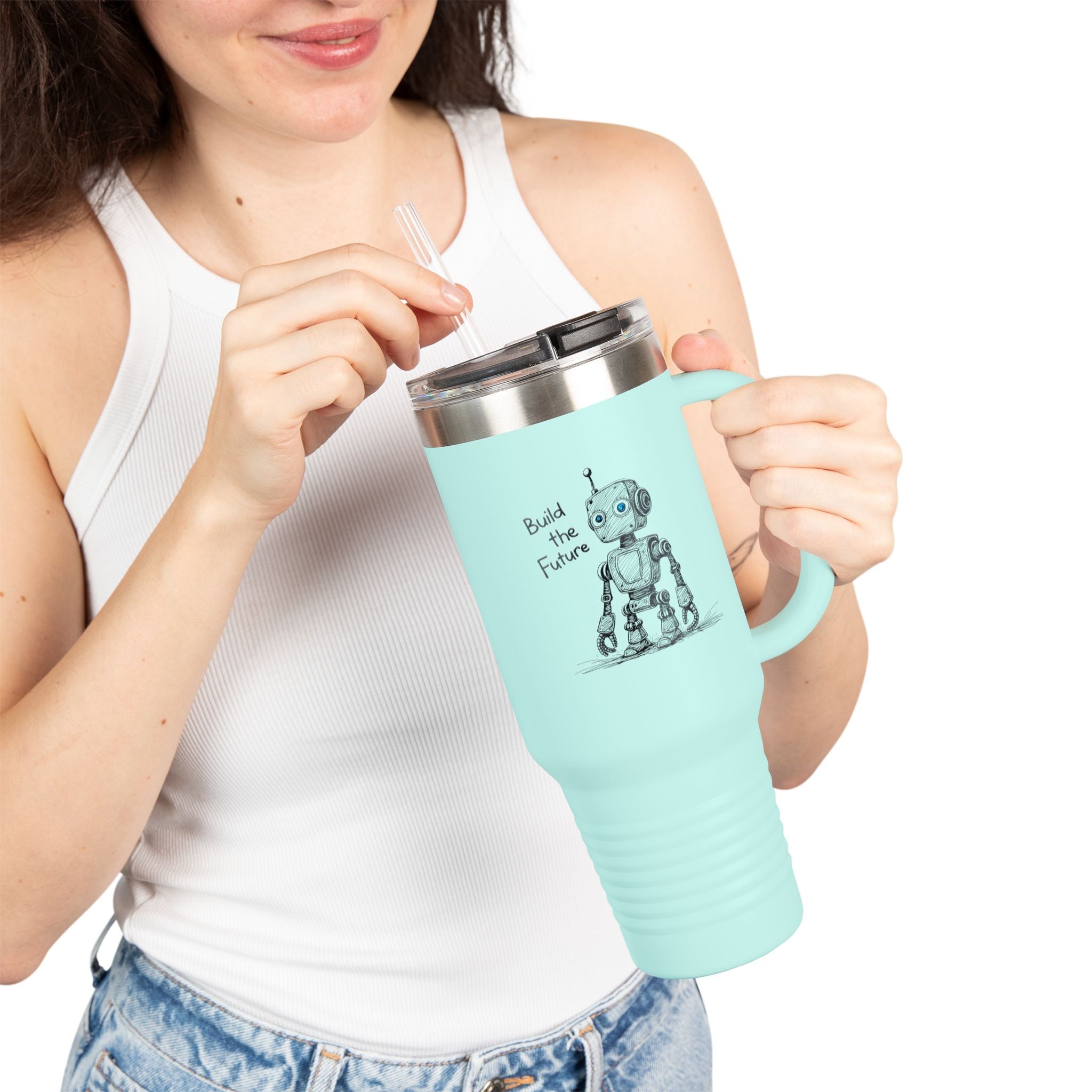 Blue-eye Bot Insulated Travel Mug, 40oz - Light Colors